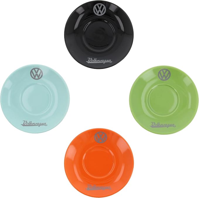 BRISA VW Collection - Volkswagen Espresso Cups Coffee-Tea-Cappuccino Set in T1 Bus Campervan Design (Bus Front/100ml/3.4 fl oz) (Set of 4 (red/black, petrol/brown, orange, green))