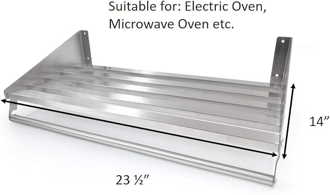 304 Stainless Steel Standard Wall Shelf, Cookware Organizer, Kitchen Wall Pot Pan Rack,With 6 Hooks, Capacity 200 lb (23.5" x 14") suitable for Electric Oven, Microwave Oven with hanging rod