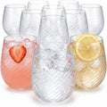Oojami 40 Pack 12 oz Disposable Wine Glasses Stemless Ribbed Origami Cocktail Champagne Glasses, Shatterproof Unbreakable BPA-Free Recyclable Reusable Plastic Wine Cups for Wedding Birthday Party