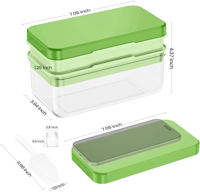 PHINOX Ice Cube Tray With Lid and Bin, Ice Trays for Freezer, Flexible Ice Cube Trays, Making 56 pcs Ice Cubes, Chilling Cocktail, Whiskey, Coffee, with 2 trays, Ice Container, Scoop&Cover, BPA Free