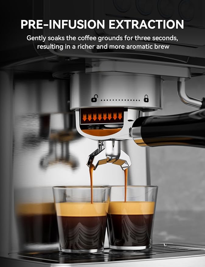SUMSATY Espresso Machine 20 Bar, Stainless Steel Espresso Maker Professional Expresso Machine with Power Steam & LED Display for Home Barista, Americano, Latte, Cappuccino Maker, 1.8L Water Tank