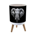 Trash Can with Lid Monochrome Portrait Elephant Press Top Round Small Garbage Bin with Wooden Legs Waste Basket for Kitchen Bedroom Nursery 7L/1.8 Gallon