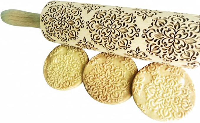 KALEIDOSCOPE Rolling Pin Laser engraved embossing rolling pin Baking tool Engraved kitchen cookies Wooden rolling pin