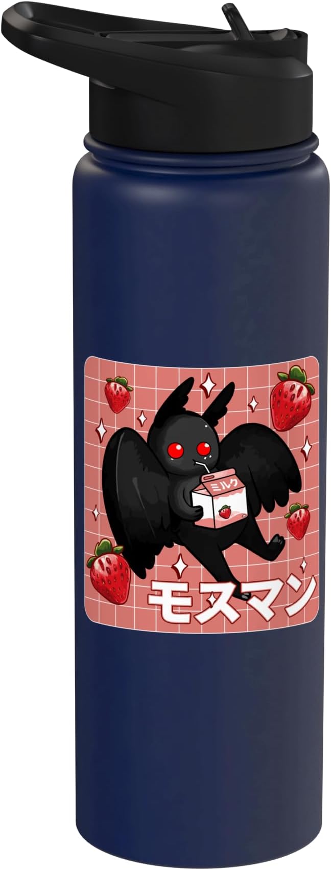 Cryptid Mothman Lover Kawaii Strawberry Milk Shake Carton Stainless Steel Insulated Water Bottle