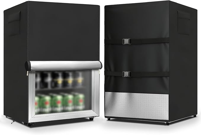 Outdoor Refrigerator Cover,600D Heavy Duty 100% Waterproof Upright Freezer Cover,Outside Stand Up Fridge Covers.Front Can Be Rolled-Up by Zippers.(Black,20" W x 20" D x 33" H)
