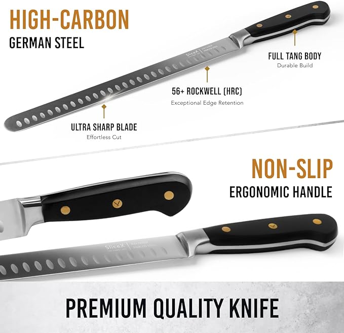 Bright Hobby Brisket Slicing Knife – 12" Brisket Knife, BBQ, Grilling Gifts For Men – Razor Sharp German Steel, Full Tang, Ergonomic Handle