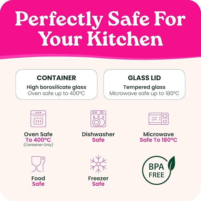 Non-Toxic Glass Baking Dish with GLASS LID, Deep Casserole Dish, Borosilicate Glass 9x13 baking pan Airtight Glass Food Container, Oven, Freezer and Microwave Safe, PLASTIC FREE