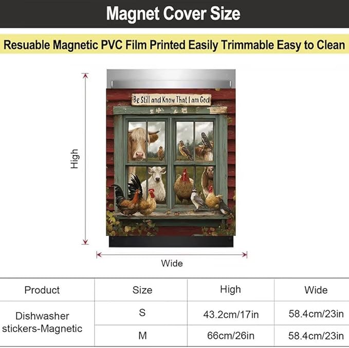 Farmhouse Animals Dishwasher Magnetic Cover,Rooster Refrigerator Magnet Cover Panel Decal, Cow Washing Machine Front Cover Magnetic Cover,Christian Appliance Panel Sticker,23"x26"