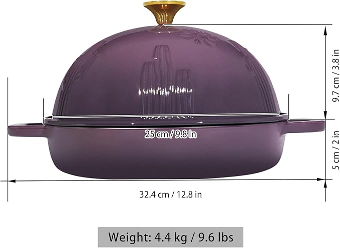 Flavehc Bread Oven Cast Iron Bread Dutch Oven with Cloche Lid for Bread Baking Magenta Enameled Cast Iron Bread Oven with Dome Lid for Sourdough, 9.8 Inches