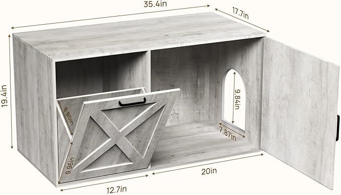 Cat Litter Box Enclosure Furniture with Storage Compartment, Hidden Litter Box Cabinet with Dedicated Space for Trash Can for Living Room, Bedroom, 35.4 x 19.4 x 17.7 Inches，Taupe