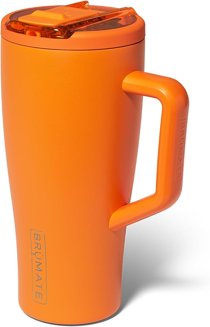 BrüMate Era Flip 30oz Tumbler with 100% Leakproof Covered Straw Lid | Hygienic Covered Straw | Insulated Stainless Steel Water Bottle with Handle | Cup Holder Friendly | BPA-Free (Clementine)