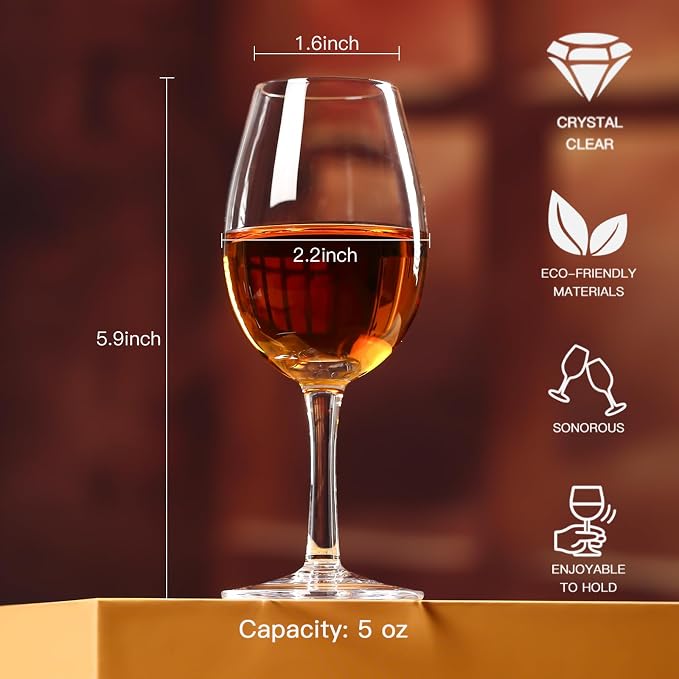 Port and Dessert Wine Glasses, Sherry, Cordial, Aperitif Tasting Glasses |7oz | Set of 4 Crystal Snifters | Mini Short Stem Liquor and Spirits Sippers