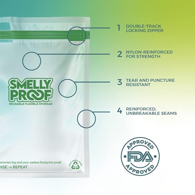 Smelly Proof Quart Meal Prep Bags, Reusable Food Storage, USA Made, Freezer Safe, Dishwasher-Safe, BPA FREE, NO PEVA, 3-mil, 8.5" x 10" - 15-Pack