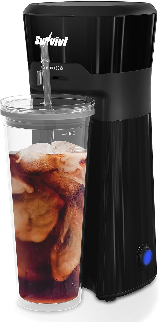 Cold Brew Coffee Maker with Reusable Coffee Filter and Insulated Pitcher, 20 Oz Iced Tea Maker for Ground Coffee, Single Serve Machine for Home, Strength Control for Flavor, Black