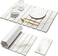 Large Stone Dish Drying Mat for Kitchen Counter, 2PCS Quick Dry Stone Dishes Mat,Foldable Water Absorbing Drying Organizer Pad for Plate Rack Bottles Utensils(Printed White Gold 24"×16" & 8"x4")