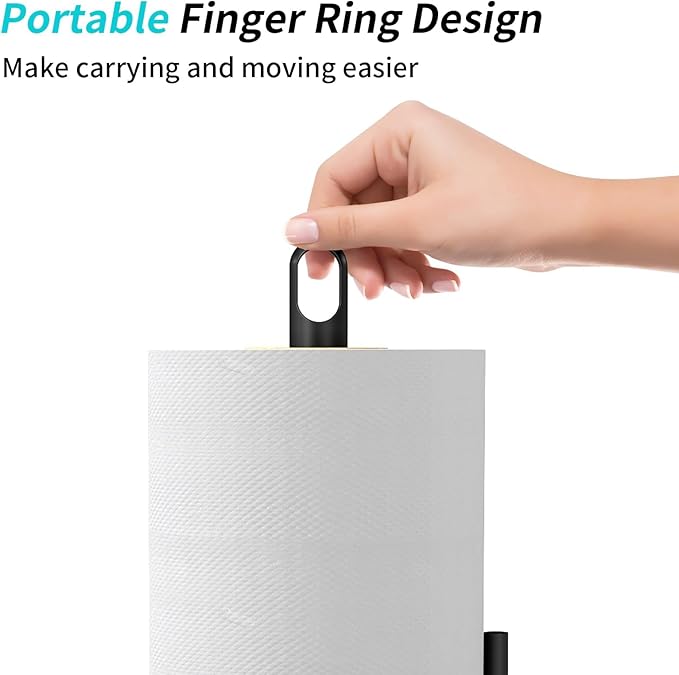 STWWO Paper Towel Holder Countertop, Black Paper Towel Holder with Anti Slip Weighted Base, Stainless Steel Heavy Duty Freestanding Papertowel Holder for Bathroom, Kitchen Roll Holder