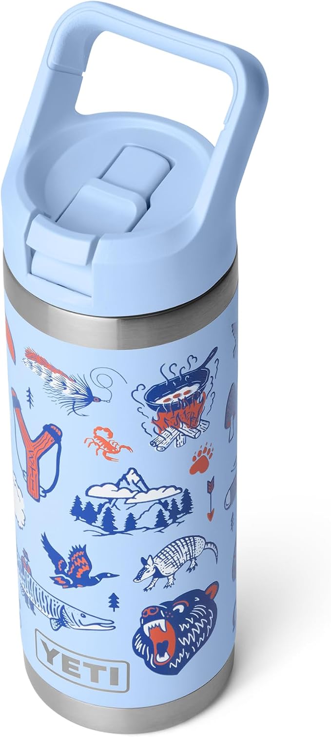 YETI Rambler 18 oz Bottle, Vacuum Insulated, Stainless Steel with Color Matching Straw Cap, Big Sky Summer Camp