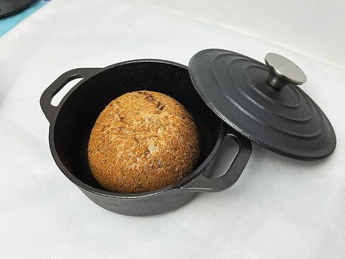 HAWOK Cast Iron Mini Dutch Oven, Dia5.51”, 23oz, with Bamboo Tray, Set of 2, Pre-seasoned