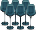 Saludi Original Midnight Blue Wine Glasses, 16.5oz (Set of 6) Stemmed Single Color Blue Glass - Great for All Wine Types and Occasions or Gifts - Luxury, Durable, Hand-Blown