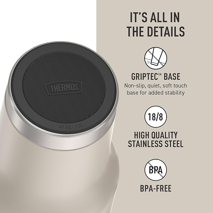 THERMOS Stainless Steel Cup Holder Mug - 40 Ounce, Sandstone - Insulated Tumbler with Lid and Straw, Plus Leak-Resistant Slide Lock