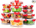 SereneLife 24 Piece Glass Storage Containers with Lids, 12 Pack Glass Meal Prep Container Set for Lunch, Kitchen Storage, Food Storage, Leak Proof, Freezer Safe and Dishwasher Safe, Red