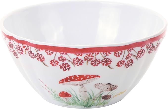UPware 12 Piece Mushroom Melamine Dinnerware Sets, Outdoor Dishes Set, Plates and Bowls Sets, Service for 4, Red
