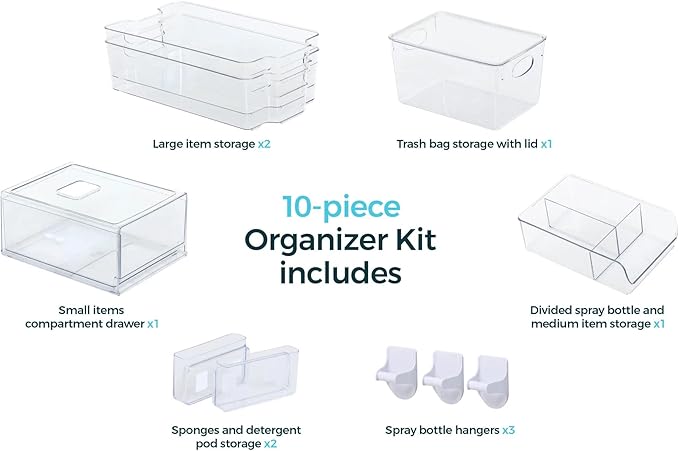 East Coast DIY Under-The-Counter Kitchen Organization, Under-Sink Storage, 10 Piece Set