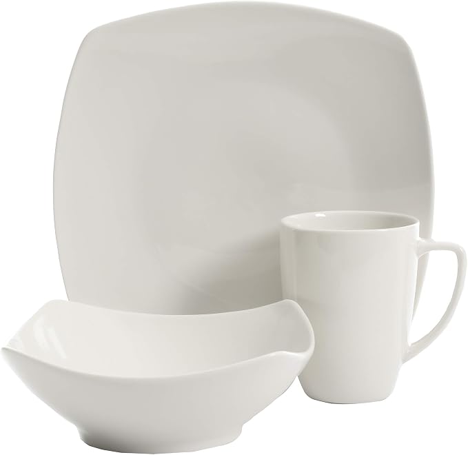 Gibson Home Zen Buffet (Service for 8) 24 Piece Plates and Bowls Porcelain Solid Color Dishes Ceramic Dinnerware Set - White