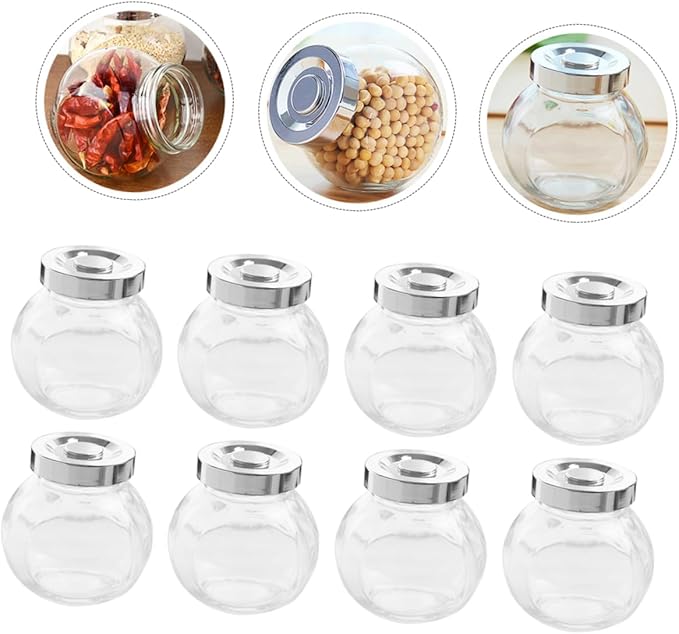 Cabilock 8pcs Glass Storage Jars Lids Food Storage Canister for Dry Fruit Tea Canister Pantry Meal Prep Containers