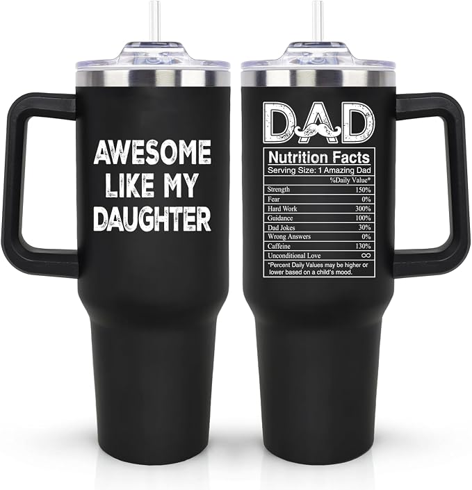LHSCVUFASC Birthday Gifts for Dad from Daughter, Father's Day Christmas Gift for Dads Husband Men, Awesome Like My Daughter Cup, 40oz Stainless Steel Tumbler with Handle and Straw Lid