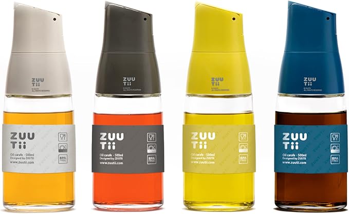 Zuutii Olive Oil Dispenser Drip Free Oil Dispenser Bottle for Kitchen Glass Oil and Vinegar Dispenser Set Olive Oil Bottle Cooking Oil Soy Sauce Dispenser Oil Container White+Yellow+Gray+Blue