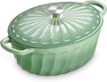 Enameled Dutch Oven Pot with Lid, 7 QT Cast Iron Dutch Oven with Dual Handles, Oval Dutch Oven for Cooking, Bread Baking, Frying, Non-stick Enamel Coated Oven (Pistachio Green)