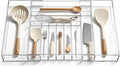 Teenyyou 1 Pack Expandable Kitchen Drawer Organizer Clear Acrylic Utensil Organizer Adjustable Acrylic Silverware Storage for Drawers Silverware Flatware Knives (18.5 x 17.4 Inches,9-11 Compartments)