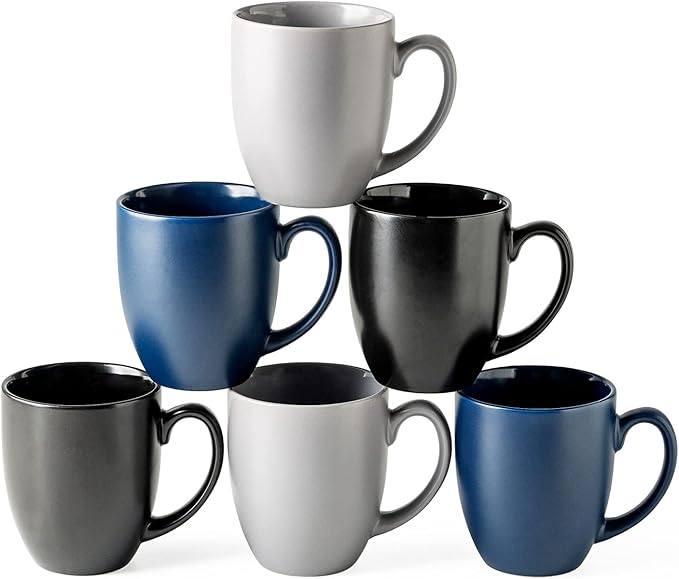 AmorArc Coffee Mugs Set of 6, 12oz Ceramic Coffee Mugs for Man, Woman, Dad, Mom, Modern Coffee Mugs Set with handle for Tea/Latte/Cappuccino/Milk/Cocoa. Dishwasher&Microwave Safe, Multi