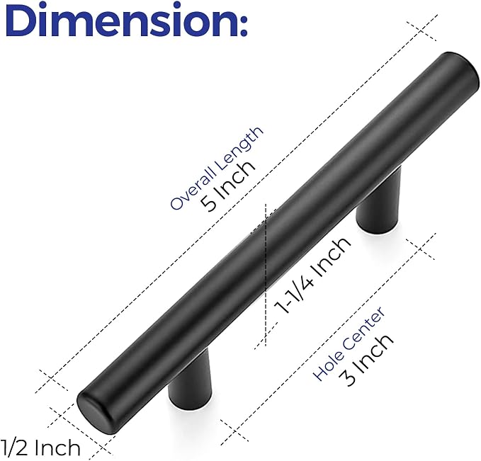 Ravinte 24 Pack | 5 Inch Cabinet Pulls Matte Black Stainless Steel Kitchen Drawer Pulls Cabinet Handles 5InchLength, 3Inch Hole Center