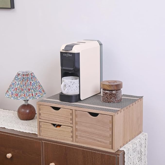 DDYURI Capsules Coffee Storage Drawer for Pod K-cup Holder - Counter Organizer for Kitchen Utensil Storage - Wood Desktop Coffee Brewer Accessories Stand CF2D3C-LT