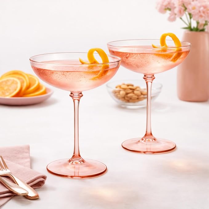 LemonRoad 24 Pcs Plastic Coupe Glasses 9 oz Disposable Martini Glasses for Cocktails, Champagne, Desserts and Espresso, Drinkware Set for Weddings, Birthday Parties, Home Bars (Champagne Powder)