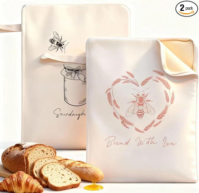 Premium Beeswax Bread Bags for Sourdough - 2 Packs XL Reusable Organic Beeswax Linen Cotton Sourdough Bag, Homesteading Essentials Sourdough Bags with Zip to Keep Fresh Bread Bags for Homemade Bread