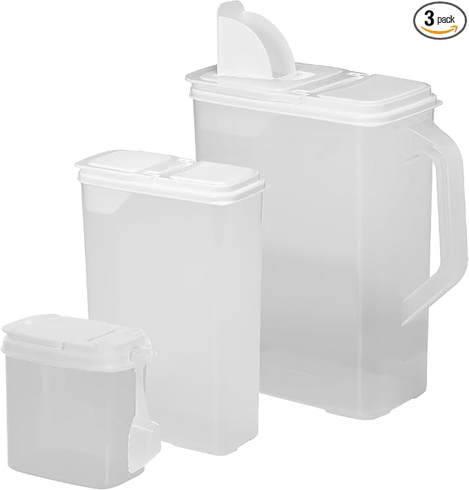 Buddeez Cereal Buddy Food Storage Dispenser - Multi-Size, BPA Free Plastic Containers with EZ Grip Handle, Scoop, and EZ Pour Spout, 8 QT, Set of 3.