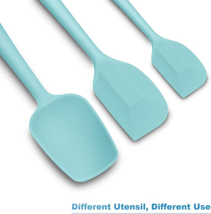 Silicone Spatula 3‑Piece Set Heat Resistant 600°F Non‑Stick Rubber Spatulas with Stainless Steel Core ALLWIN HOUSEWARE Large Spatula, Spoonula & Mini Spatula for Cooking & Baking, Aqua Sky