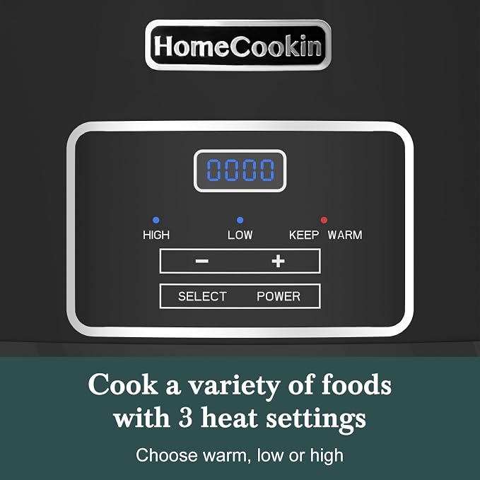 HOMECOOKIN 7-Quart Programmable Slow Cooker with Timer Keep Warm - Small Kitchen Appliance for Family Dinners - Serves 6+ People (Black)
