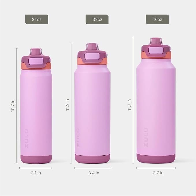 ZULU Powerfill Pro 24oz Stainless Steel Water Bottle with Quick Fill Lid, Triple Walled Vacuum Insulated Metal, Leak Proof Locking Lid, Sip and Chug, Reusable BPA Free, Sherbert