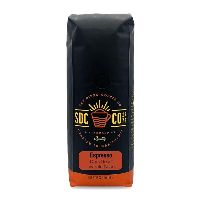 San Diego Coffee Espresso, Dark Roast, Whole Bean Coffee, 16-Ounce Bag Café en grano tostado