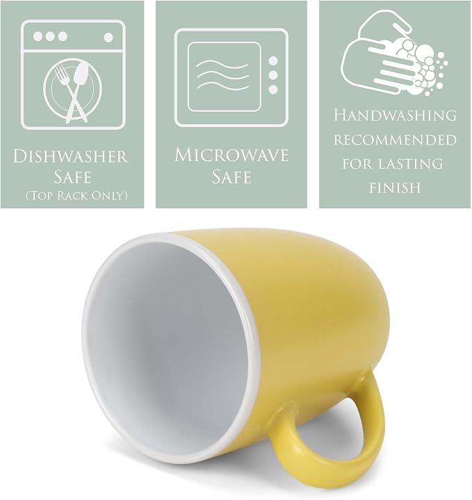 Elanze Designs Solid Color Yellow White Interior 16 ounce Matte Ceramic Mugs Matching Set of 4