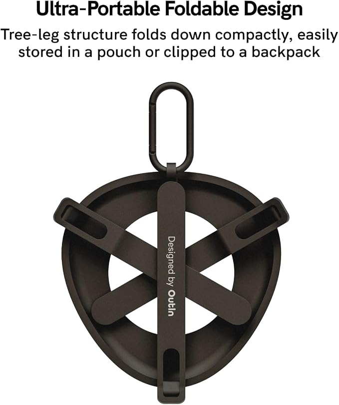 OutIn Ultra-Portable Foldable Coffee Stand with Carabiner, Stable Portable Espresso Machine Holder, Aluminum Unibody Design, Clip-On Carabiner for Easy Carrying, Fit Mino, Nano
