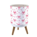 Trash Can with Lid Cute Coquette Aesthetic Seamless Pink Ribbon Bow White Press Top Round Small Garbage Bin with Wooden Legs Waste Basket for Kitchen Bedroom Nursery 7L/1.8 Gallon