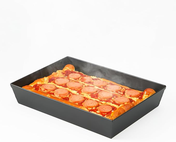 Blue Steel Detroit Pizza Pan 14x10 (Non-Stick&BPA Free) Heat-Resistant Up to 500°F, Pre-Seasoned Carbon Steel Detroit Pizza Pan, Deep Dish Pizza Authentic Steel Pan Five Years Free -Replacement