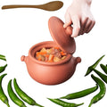 Small Earthenware Clay Mud Eathern Terracotta Cooking Pot Pottery Cazuela Cookware with Lid Natural Stovetop Stove Top Stone Stew Rice Unglazed Mexican Indian Kitchen Oven Terra Cotta Handcrafted Traditional Healthy (0.6 Quarts - Size1)