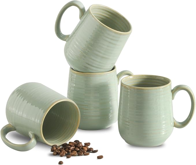 Coffee Mugs Set of 4, 15 Ounce Ceramic Coffee Cups with Handle, Large Mug Set for Latte, Tea, Chocolate, Modern Cup Gift for Men and women, Dishwasher & Microwave Safe,Sage Green