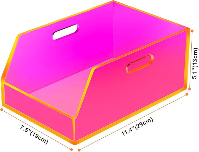 Gelite Stackable Storage Bins Open Front Organizer Bins with Handles Acrylic Storage Container for Pantry Kitchen Cabinet Bathroom Closet Office Organization, 11.4x7.5x5.1'', Neon Pink